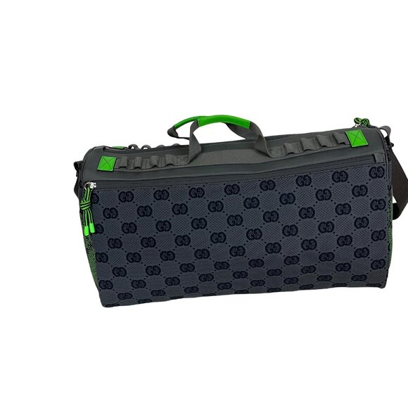 Gucci Men's Duffle Bag GG Jacquard Nylon & Rubber Large Color Gray-Green-Red - Picture 9 of 16
